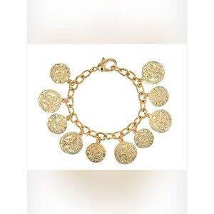 18k Yellow Gold Over Bronze Coin Bracelet 8”